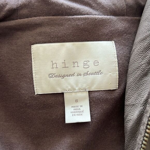 HINGE Designed In Seattle Grey 100% Leather Hooded Full Zip Jacket Size S - Picture 6 of 7